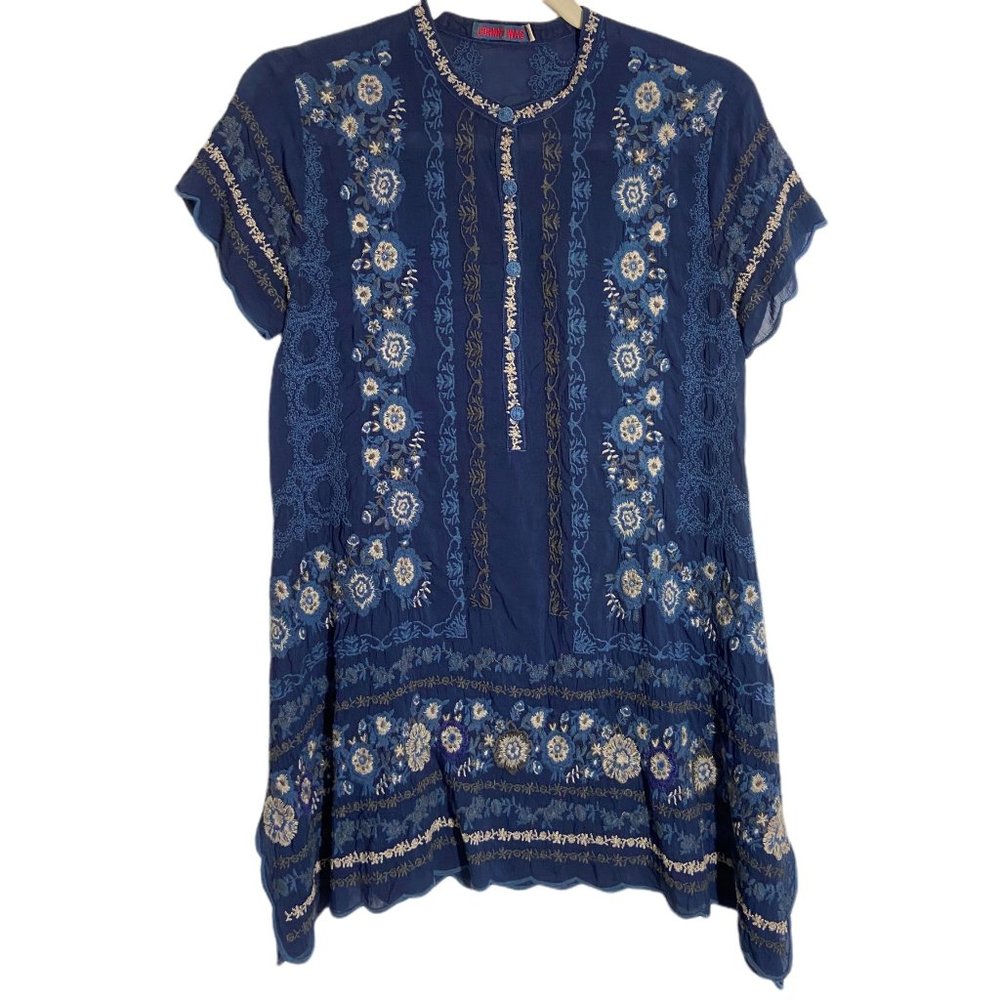 Johnny Was blue tunic top, comfortable size XS